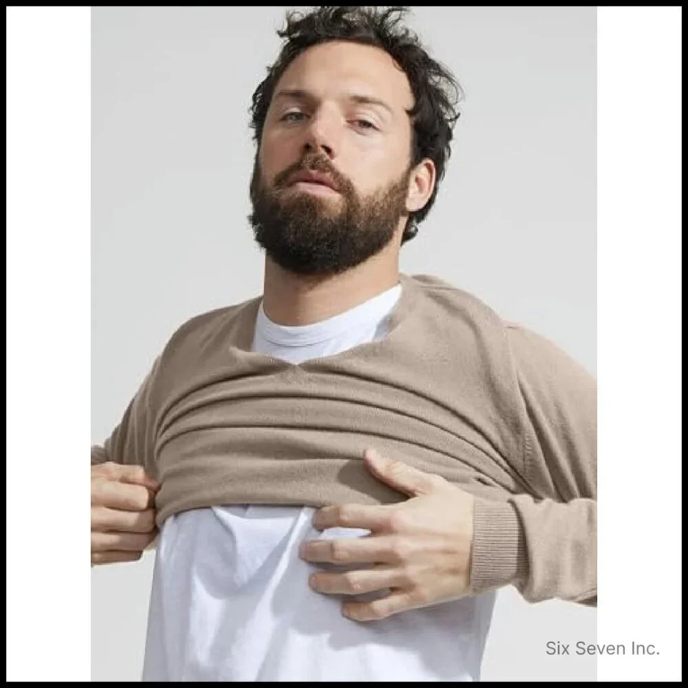 Men's Cashmere V-Neck Sweater Classic Long Sleeve Pullover Luxe Tailored Fit